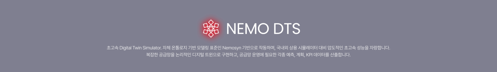 NEMO DTS  모델링·시뮬레이션·데이터 분석을 결합해 복잡한 공급망을 디지털 트윈으로 구현하고 실행 가능성을 높입니다.
