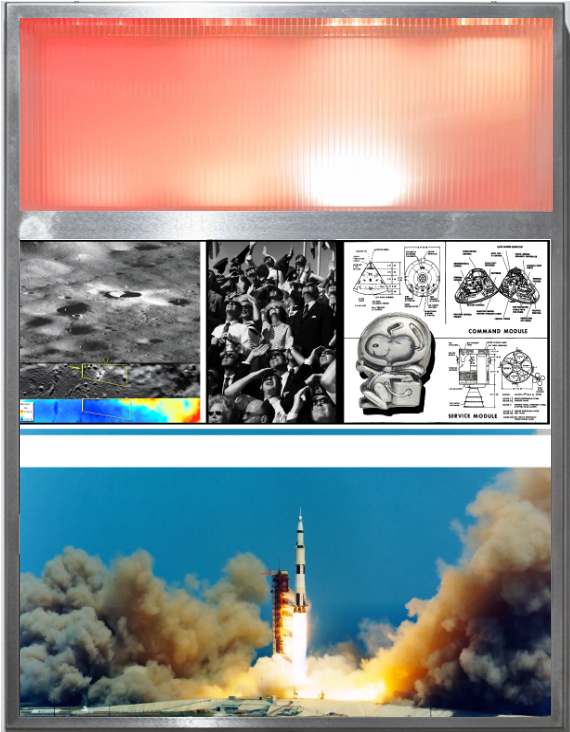 로칸킴 ROKKANKIM, Light of space race 2, 2026, LED light, LED dimmer, steel frame, PC, pigment print, 60.5x80.5x6cm