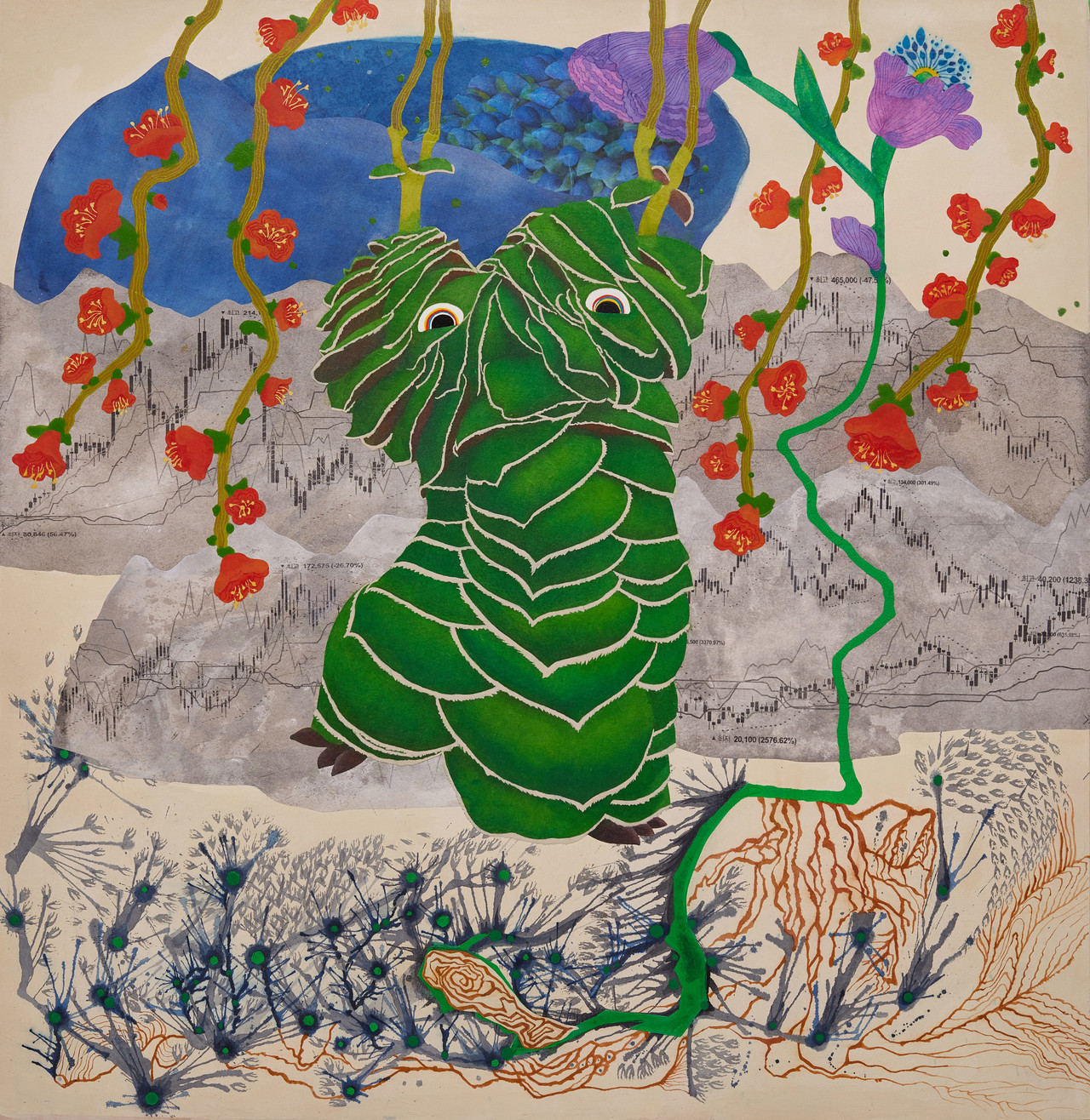 <기쁨이 닿은 지점>, 70 x 72cm, Collage, painting on korean paper