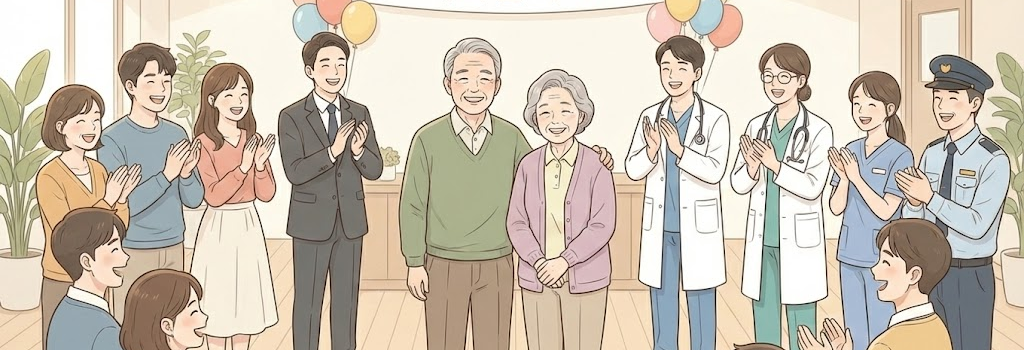 자녀와 함께 자산관리에 대한 상담을 받는 60대 어르신의 모습