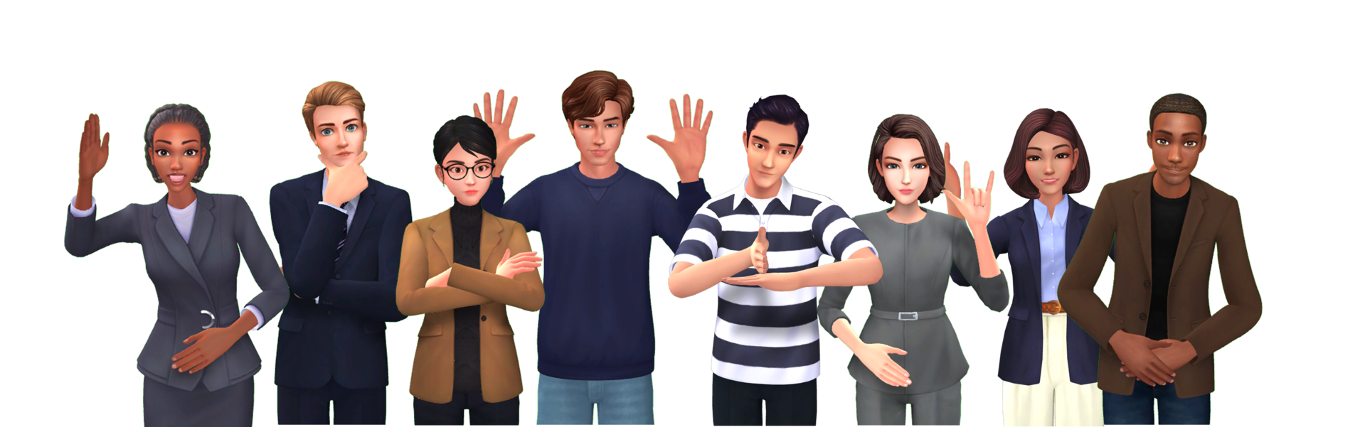 다양한 인물들이 수어·제스처로 소통하는 아바타 이미지