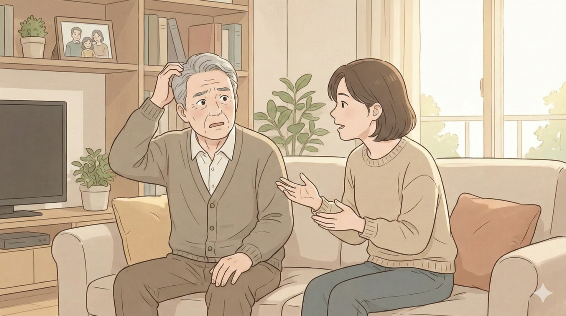 자녀와 함께 자산관리에 대한 상담을 받는 60대 어르신의 모습