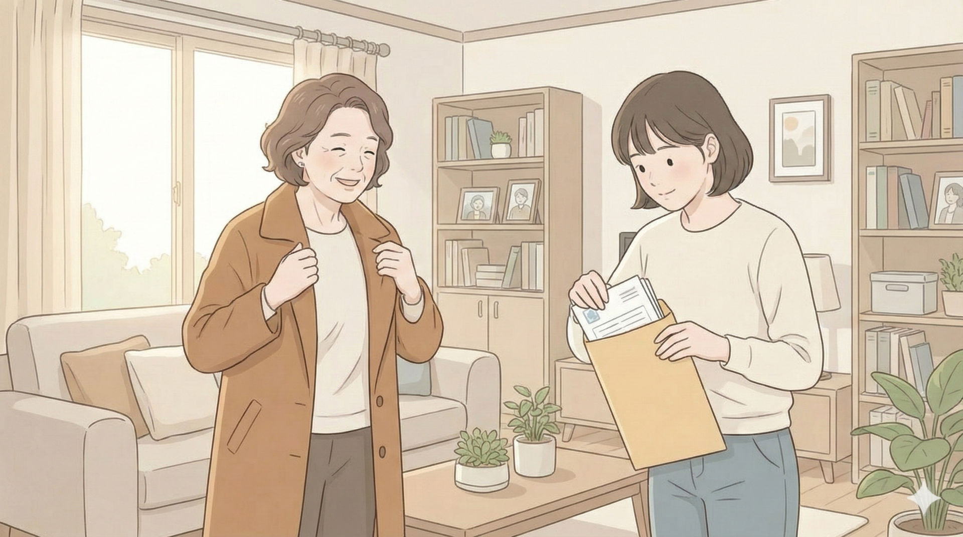 자녀와 함께 자산관리에 대한 상담을 받는 60대 어르신의 모습