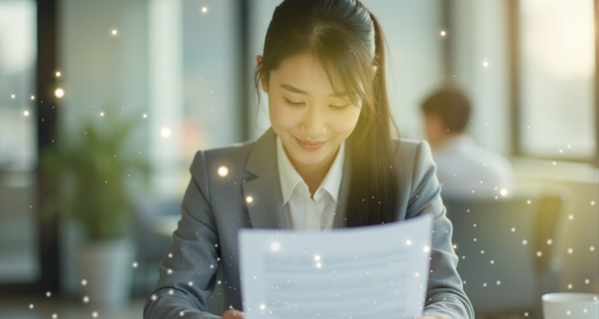 쉬운 정보 문서를 읽으며 이해하는 직장인 이미지