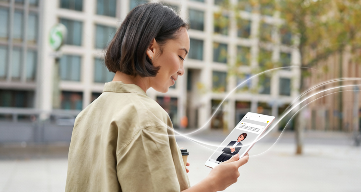 긴급 알림을 스마트폰 화면의 AI 수어 아바타로 즉시 확인할 수 있는 EQ4ALL 수어통 알림 접근성 솔루션 이미지