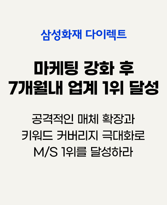 삼성화재다이렉트 원데이보험 공격적인 매체 확장과 키워드 커버리지 극대화로 M/S 1위를 달성하라 – 마케팅 강화 후 7개월내 업계 1위 달성