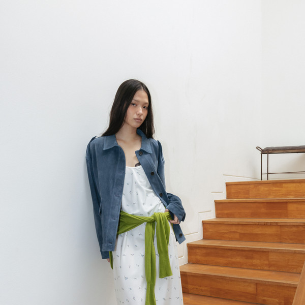 Suede Utility Jacket (Olive / Blue) : MONOHA