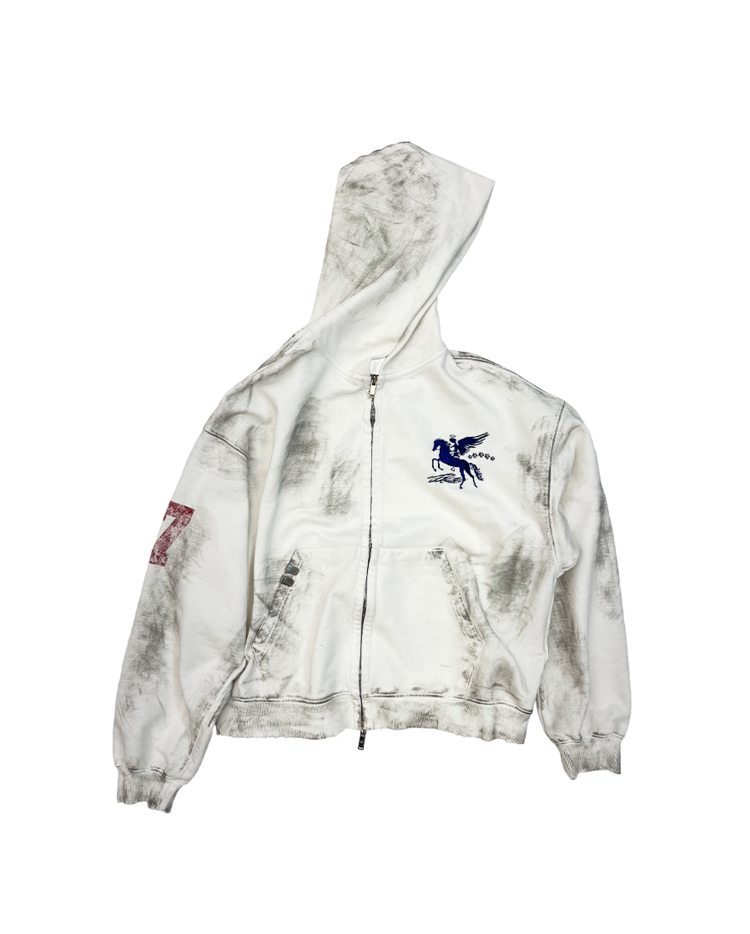 DIRTY FALLING ANGEL ZIP-UP HOODIE - DIRTY WHITE : PACOSPLY