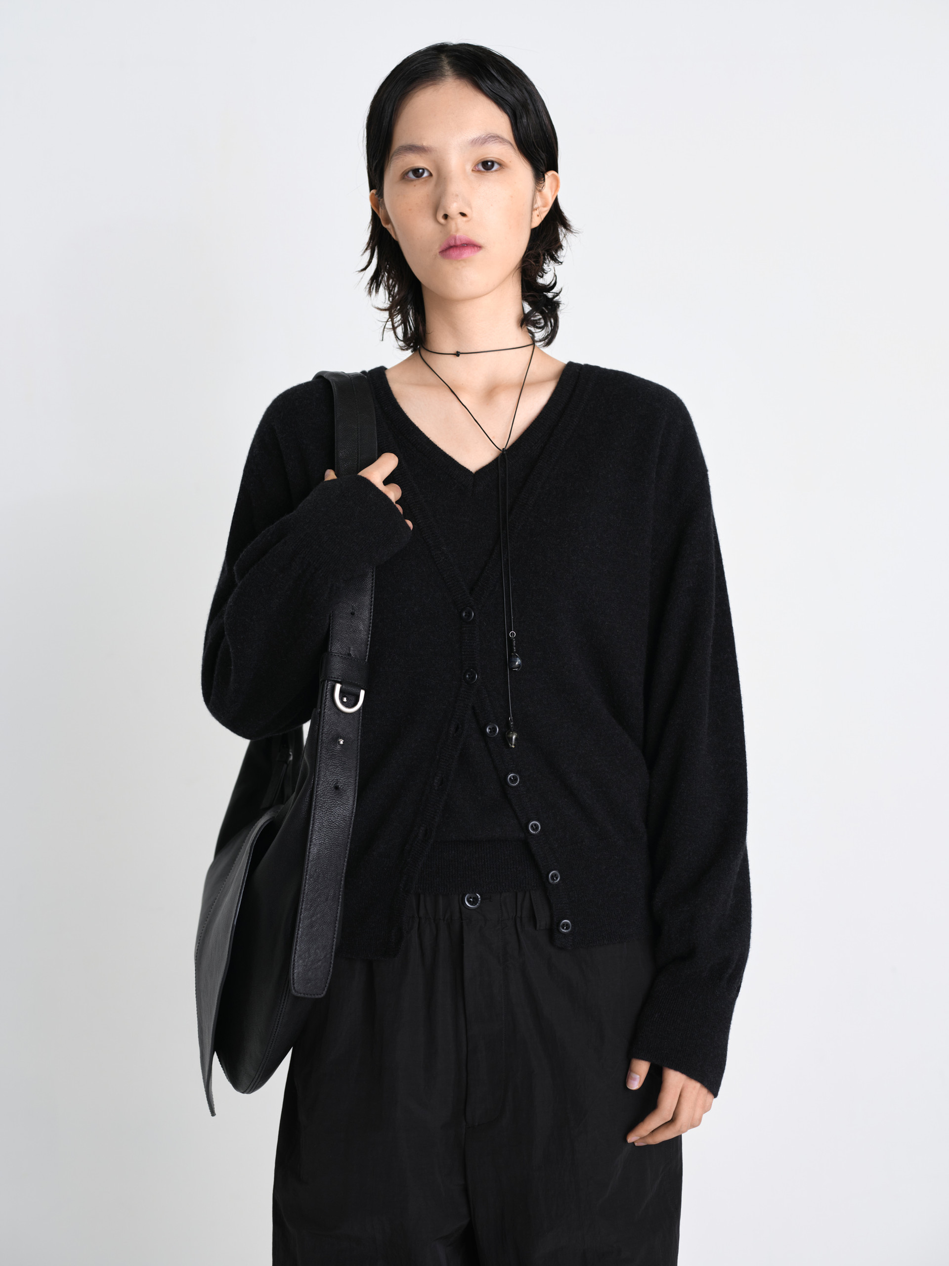 Hiora merino air wool cardigan dark coal