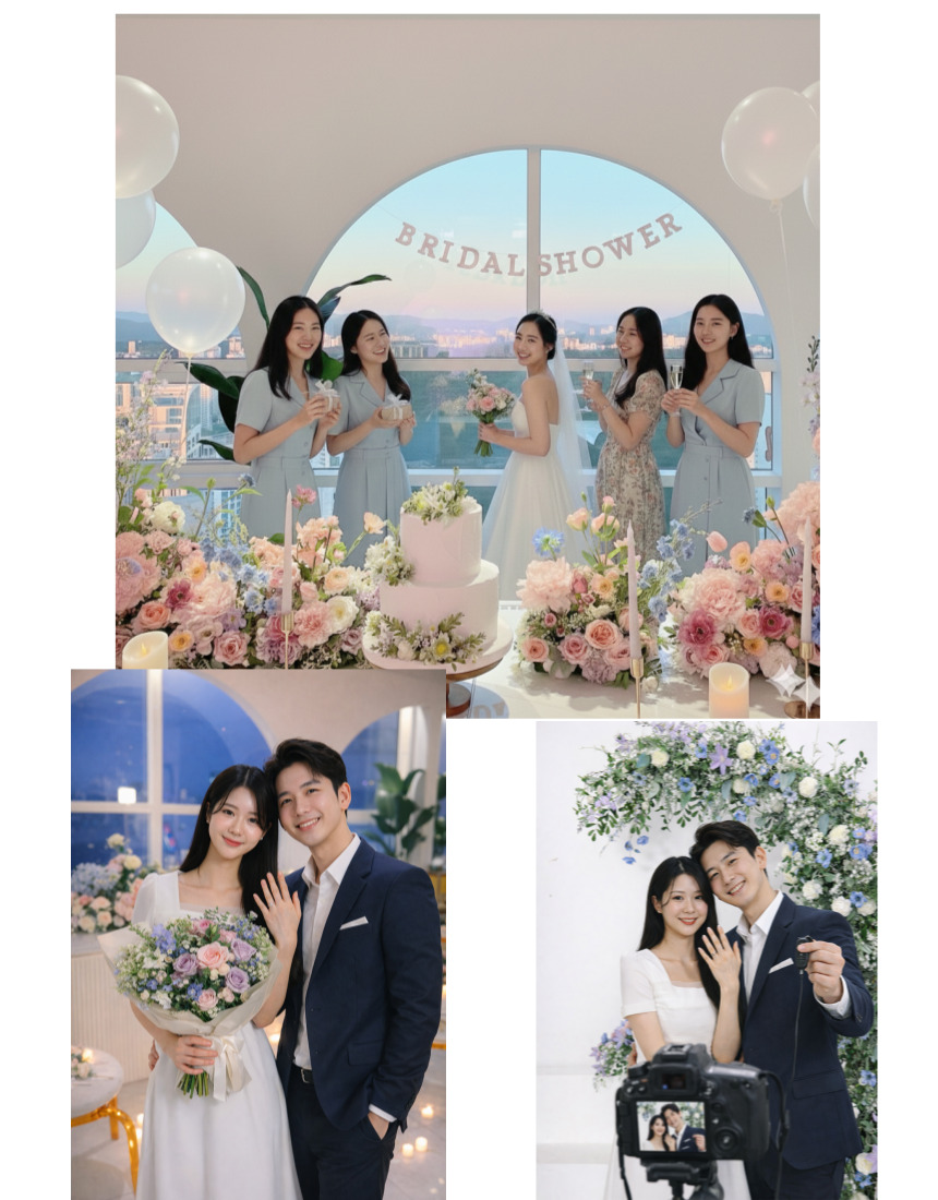 브라이덜샤워 케이크와 풍선 셋팅