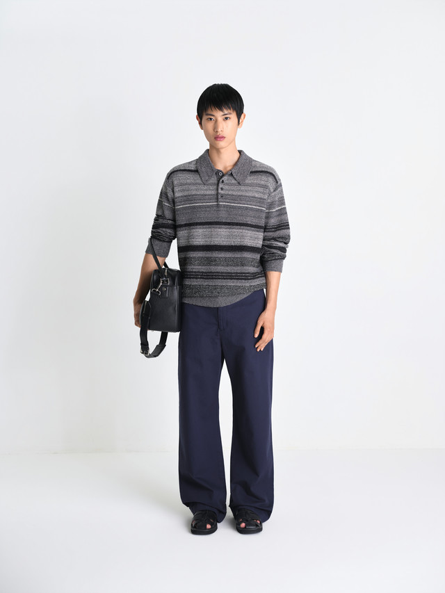 Patoe stripe collar knit Mono black