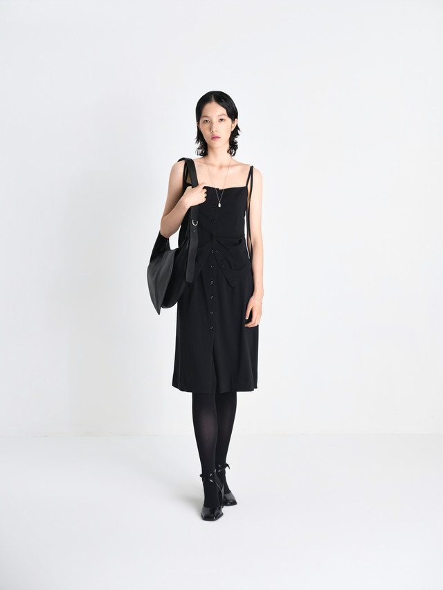Talia soft veiled jersey dress black