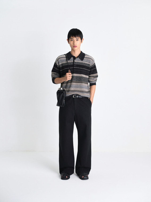 Patoe stripe collar knit static grey