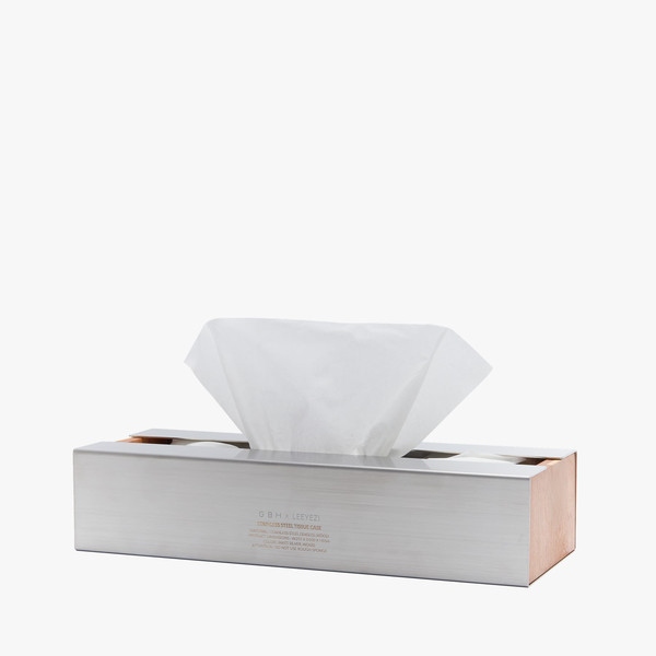 x LEEYEZISTAINLESS STEEL TISSUE CASE/ MATT SILVER, WOOD : GBH