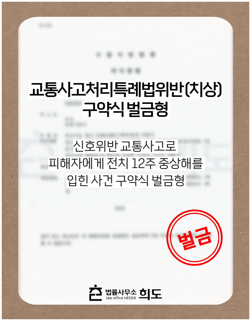 신호위반 교통사고로 피해자에게 전치 12주 중상해를 입힌 사건 구약식 벌금형