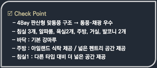 아산 배방 라온프라이빗 세대안내 - 84㎡D 체크포인트