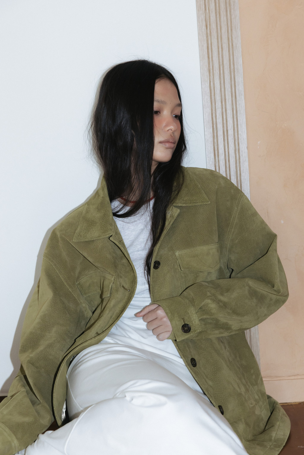 Exclusive] Suede Overshirt Jacket (Olive / Blue / Green) : MONOHA