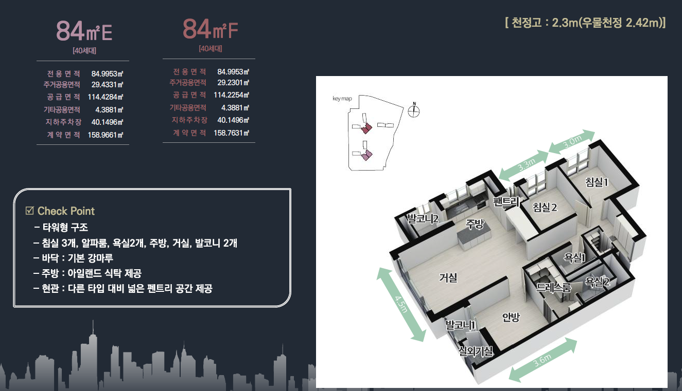 아산 배방 라온프라이빗 세대안내 - 84㎡E, 84㎡F