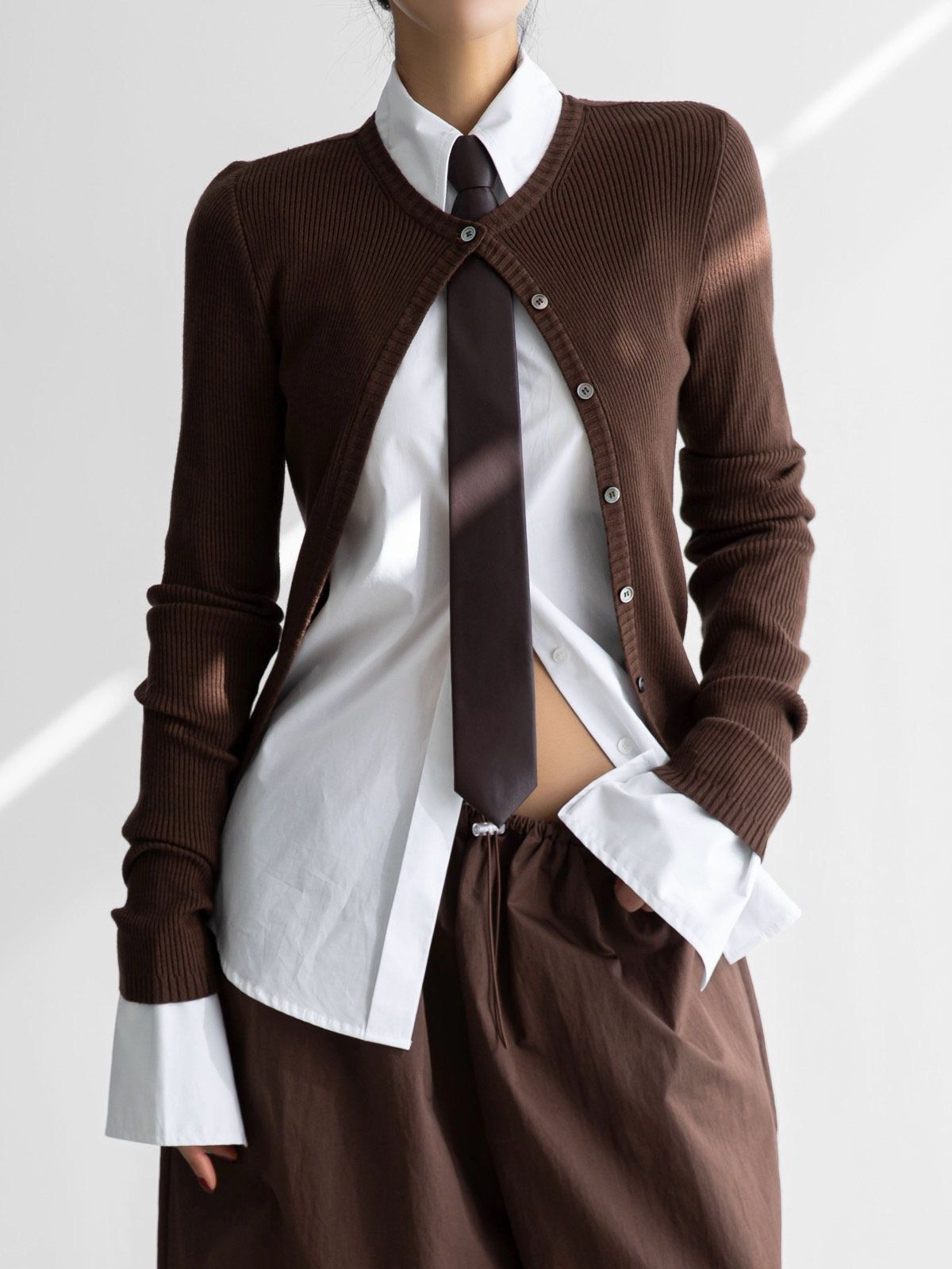 (PAPER MOON) RIBBED BUTTON DOWN KNIT CARDIGAN : BROWN : wink. - Global ...