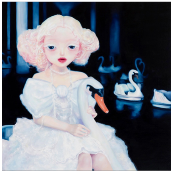 황로이, 백조 위 소녀, 캔버스에 유화, 91x91cm, 2025