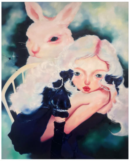 황로이, 토끼와 소녀, 캔버스에 유화, 80.3x100cm, 2025