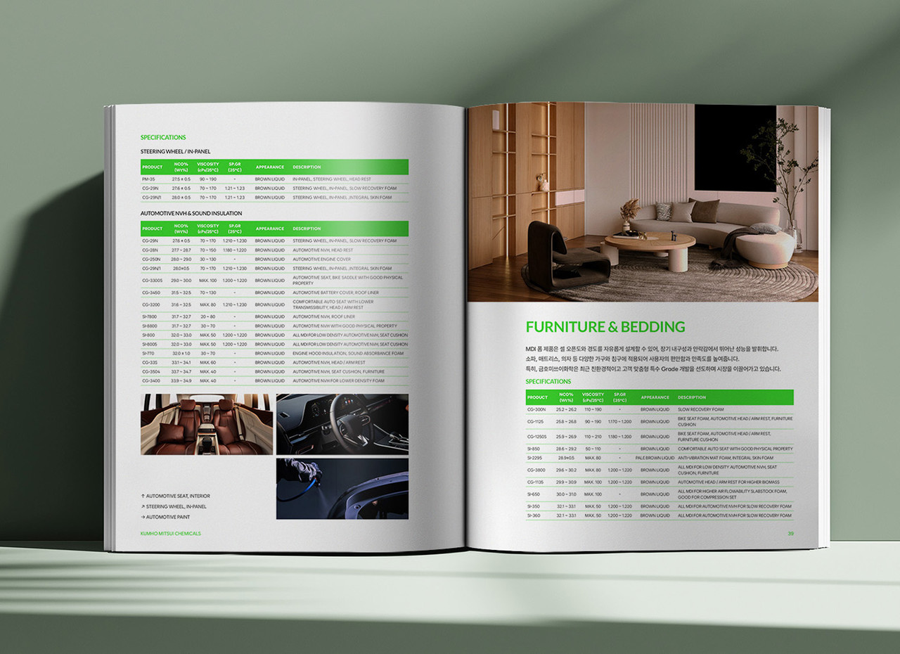 IMC KOREA가 제작한 금호미쓰이화학 모션 브로슈어 내지 펼침 디자인