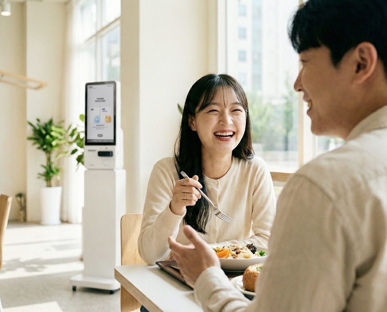 음식점 내부에 설치된 메이트 키오스크