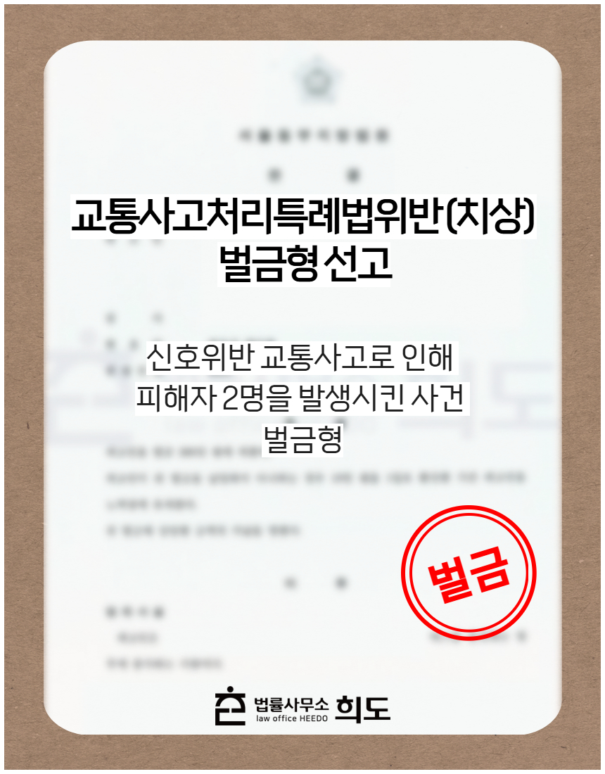 신호위반 교통사고로 인해 피해자 2명을 발생시킨 사건 벌금형