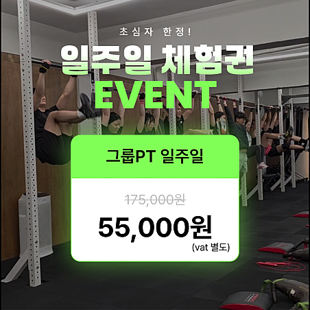 <p style="text-align:left; font-size:16px; margin-top:26px;">그룹PT 일주일 체험 <br><span style="color:#666;">₩ 55,000</span></p>
