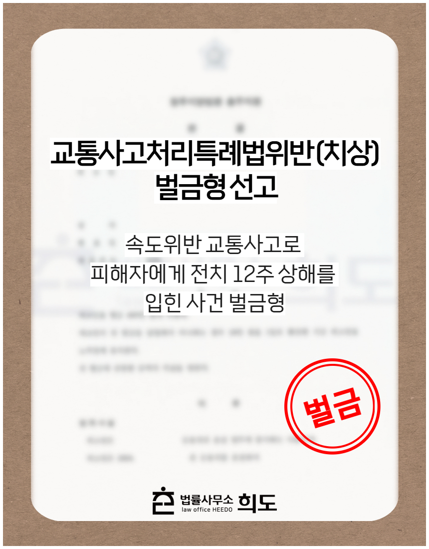 속도위반 교통사고로 피해자에게 전치 12주 상해를 입힌 사건 벌금형