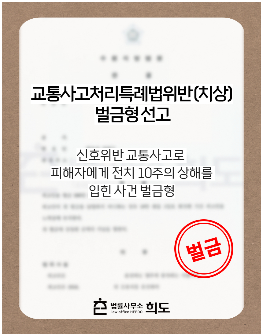 신호위반 교통사고로 피해자에게 전치 10주의 상해를 입힌 사건 벌금형