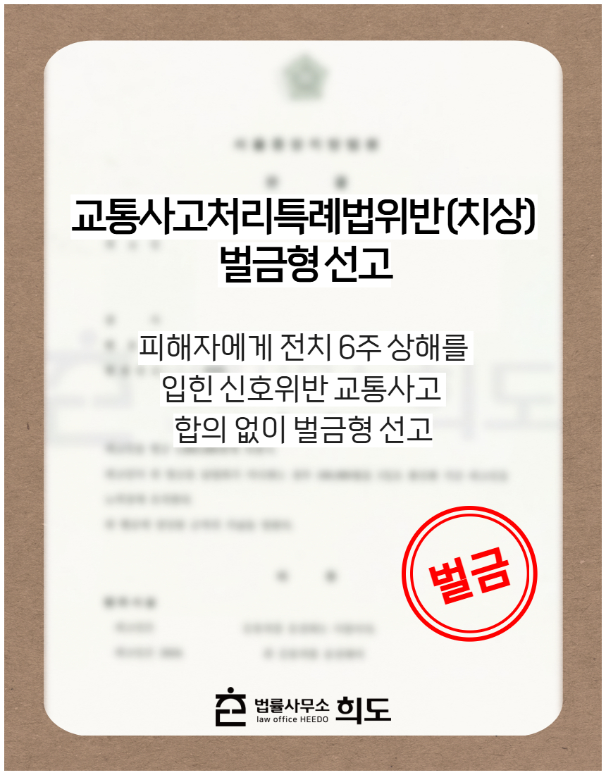 피해자에게 전치 6주 상해를 입힌 신호위반 교통사고 합의 없이 벌금형 선고