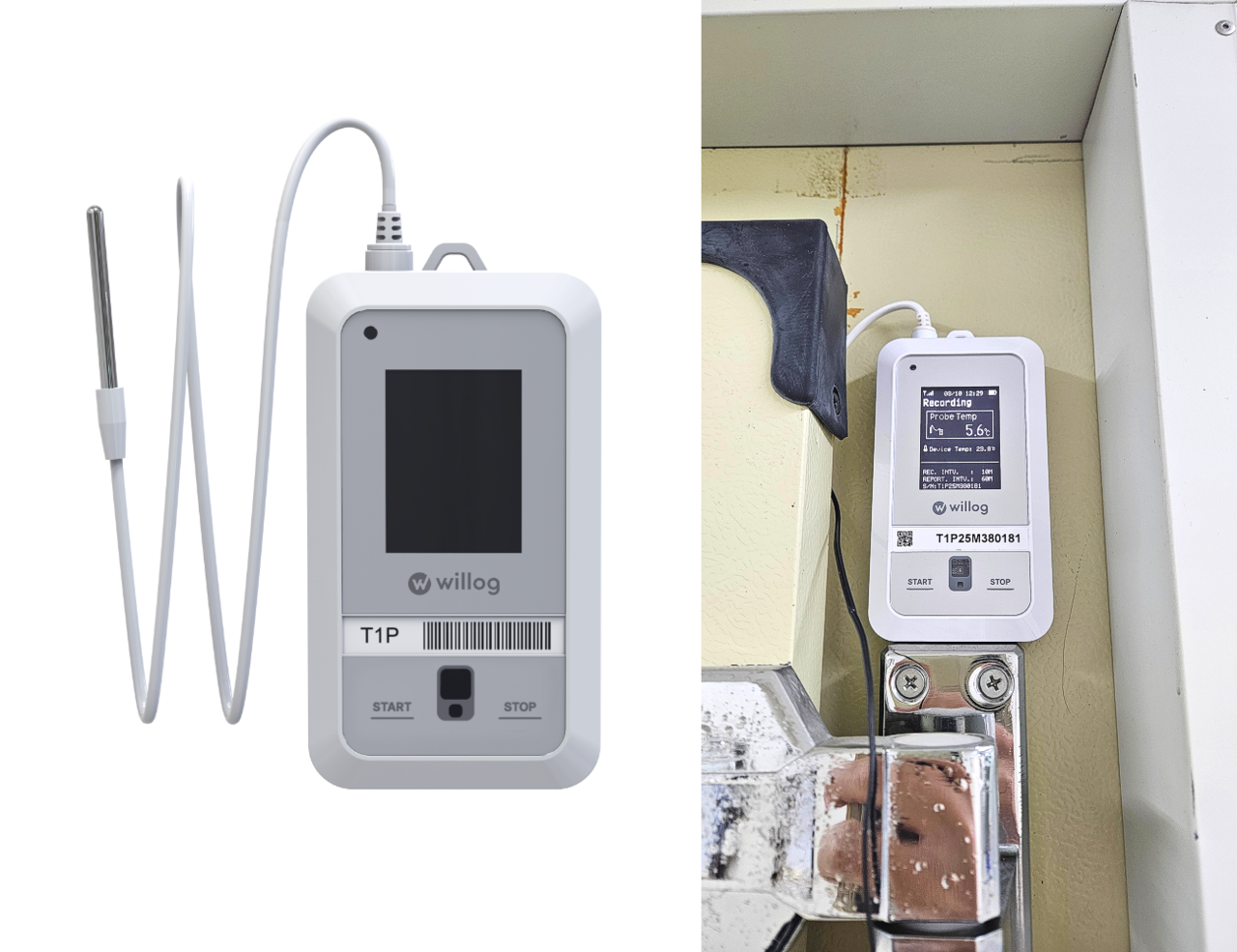 사용장비는 T1 이며, 제약바이오 약품 보관 냉장창고에서 온도 관리 모니터링과 이탈 시 전화&카카오톡 알람을 위해 구매