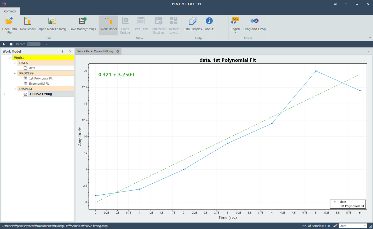다항식 피팅(Polynomial Fit) 기능은 신호 데이터의 추세 모델링(Trend Modeling)과 곡선 피팅(Curve Fitting)을 통해 정확한 데이터 근사(Data Approximation)를 수행합니다. 신호처리 및 엔지니어링 분석 환경에서 데이터 패턴을 정밀하게 모델링하고 예측 정확도를 향상시키는 데 활용됩니다