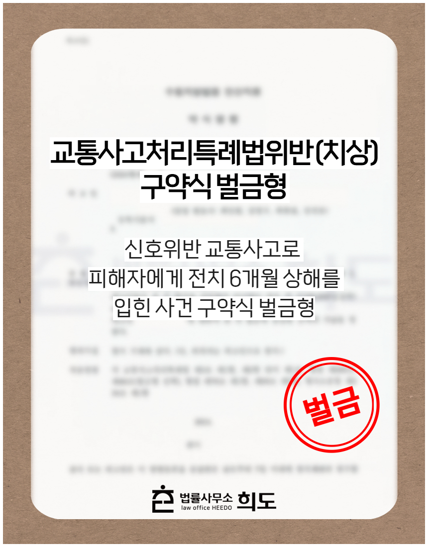 신호위반 교통사고로 전치 6개월의 상해를 입힌 사건 구약식 벌금형 