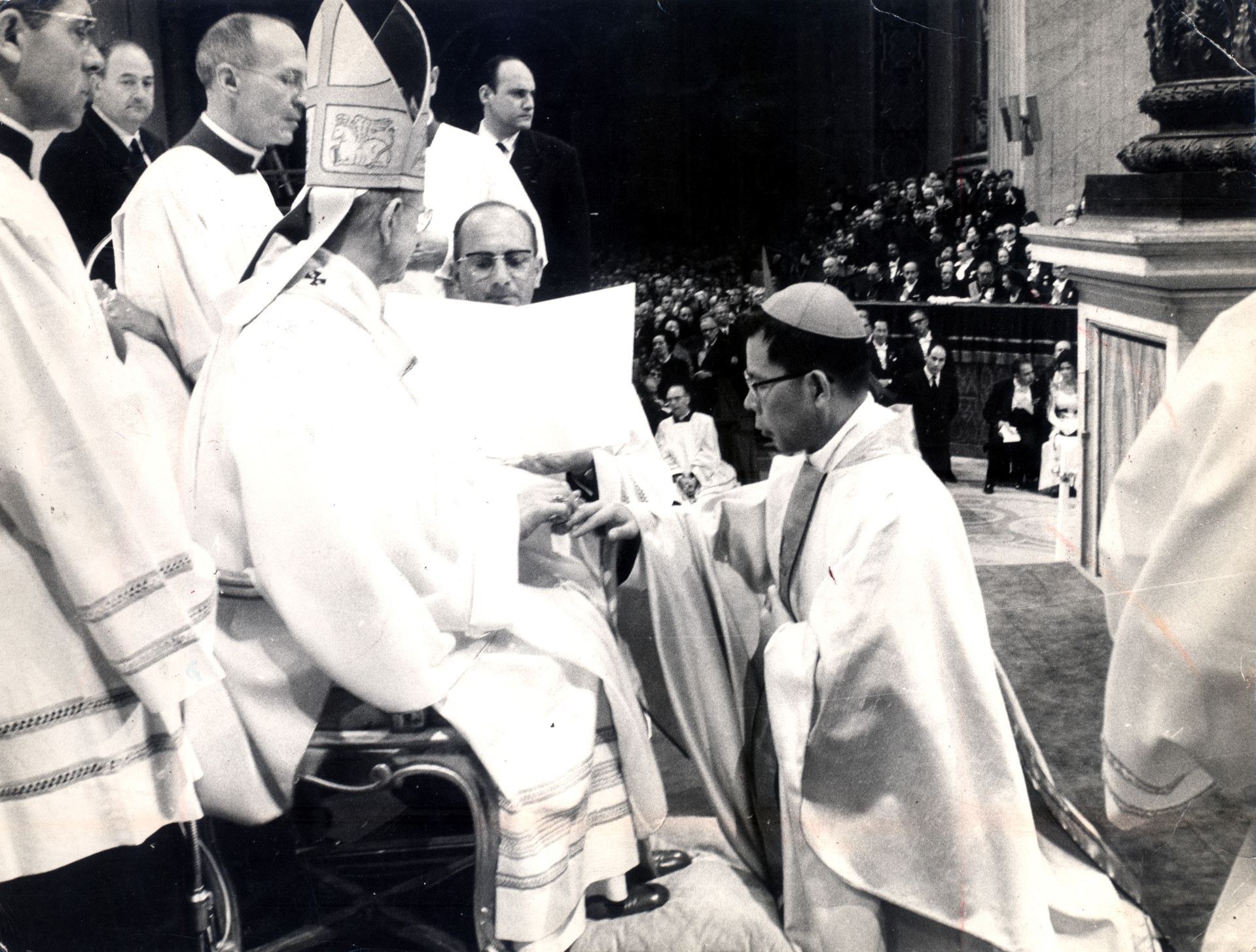 Receiving the cardinal’s ring from Pope Paul VI, April 1969