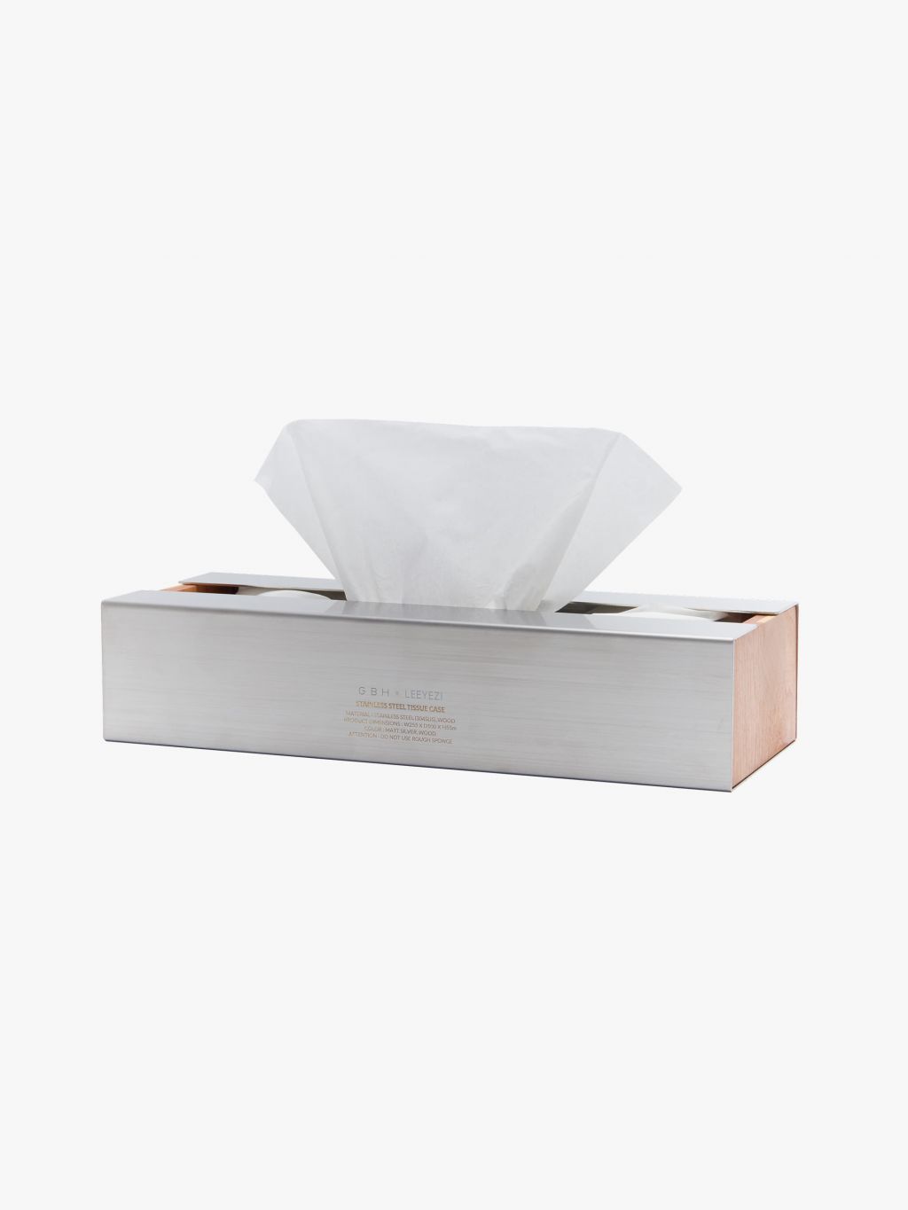 x LEEYEZISTAINLESS STEEL TISSUE CASE/ MATT SILVER, WOOD : GBH