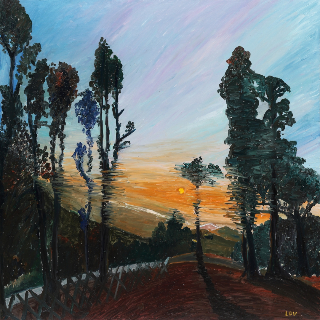 〈Sunrise at 360 Sunrise Hotel〉, 2026, Oil on silk fabric, 112 × 112 cm