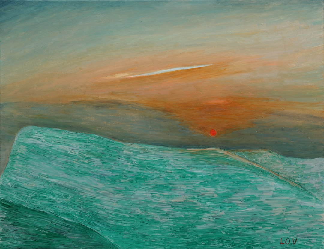 〈Whale Sunrise〉, 2026, Oil on silk fabric, 41× 53cm