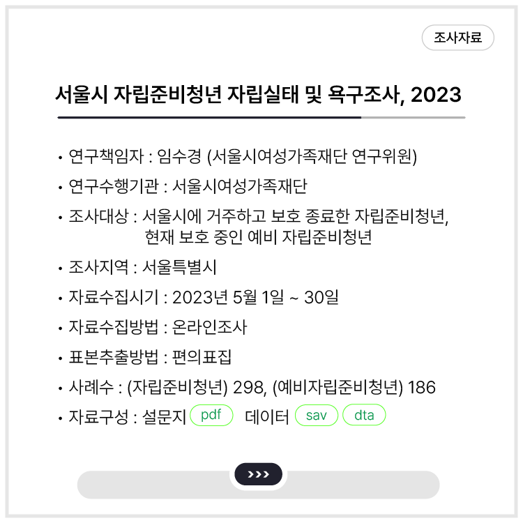<서울시 자립준비청년 자립실태 및 욕구조사, 2023>