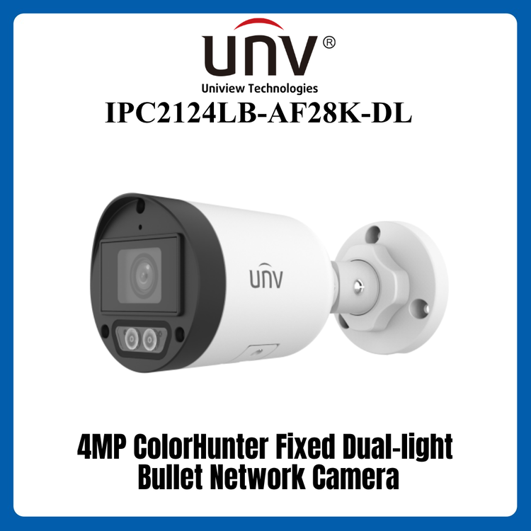 UNV IPC2124LB-AF28K-DL 4MP ColorHunter Fixed Dual-light Bullet NetWork ...