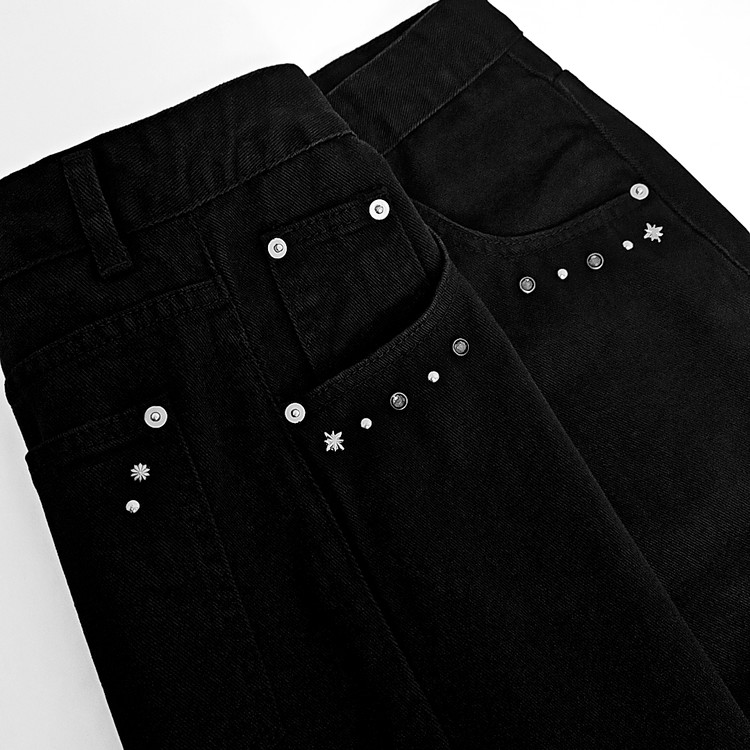 Rens western rivet button fly curved pants (black) : GAKIHARA 가키하라