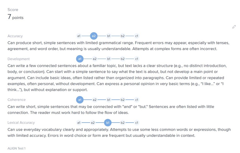 Writing 평가 항목 예시 (전문가 평가 추가 가능)