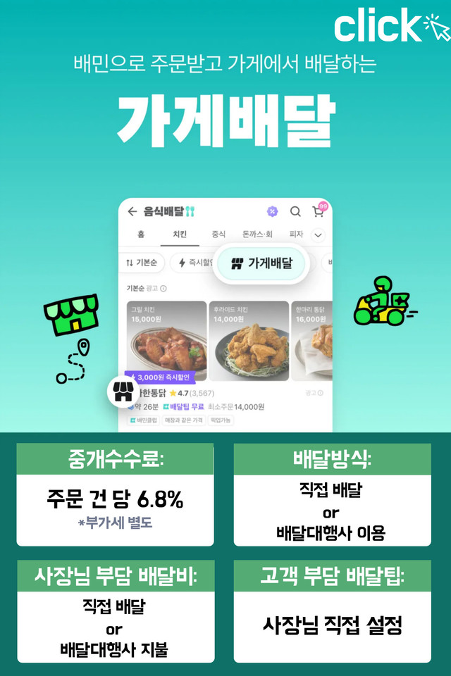 배민광고 서비스인 가게배달을 이용할 수 있는 오픈리스트의 배달의민족 수수료