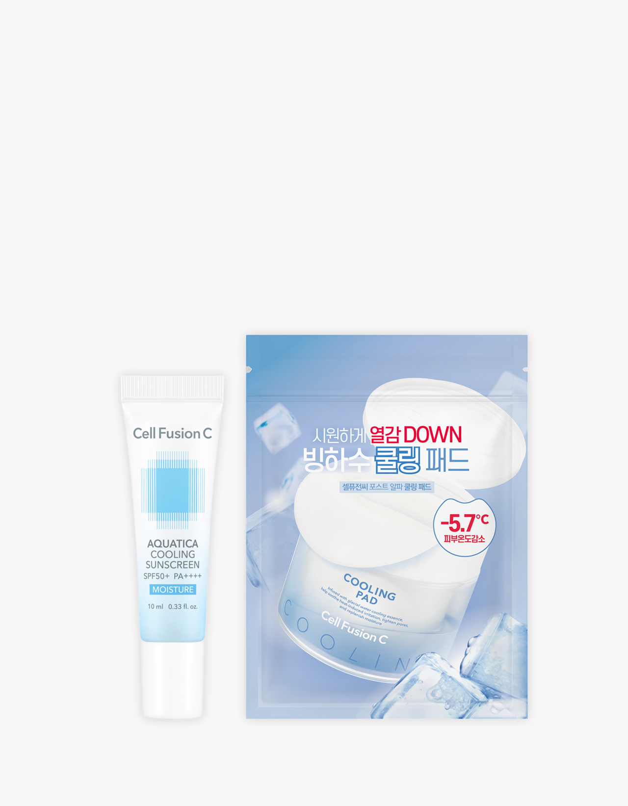 <h5 style="margin-left:15px">셀퓨전씨 쿨링 키트</h5><p style="margin-left:15px;">썬스크린 10ml + 패드 10매입 1세트</p>