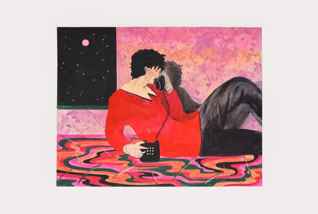 〈기다리는 전화〉, 2025, 종이에 혼합재료, 38.2 x 56.7cm
