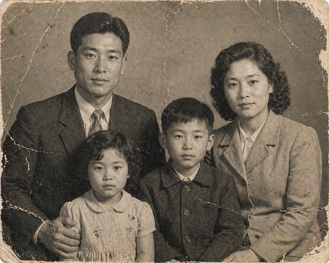 오래된 흑백 가족사진