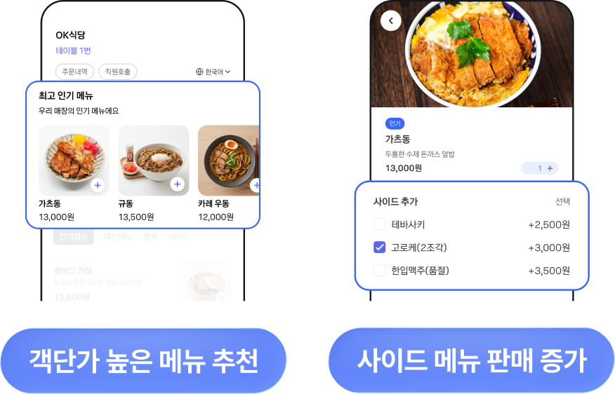 추천 메뉴 홍보 및 사이드 메뉴 제안