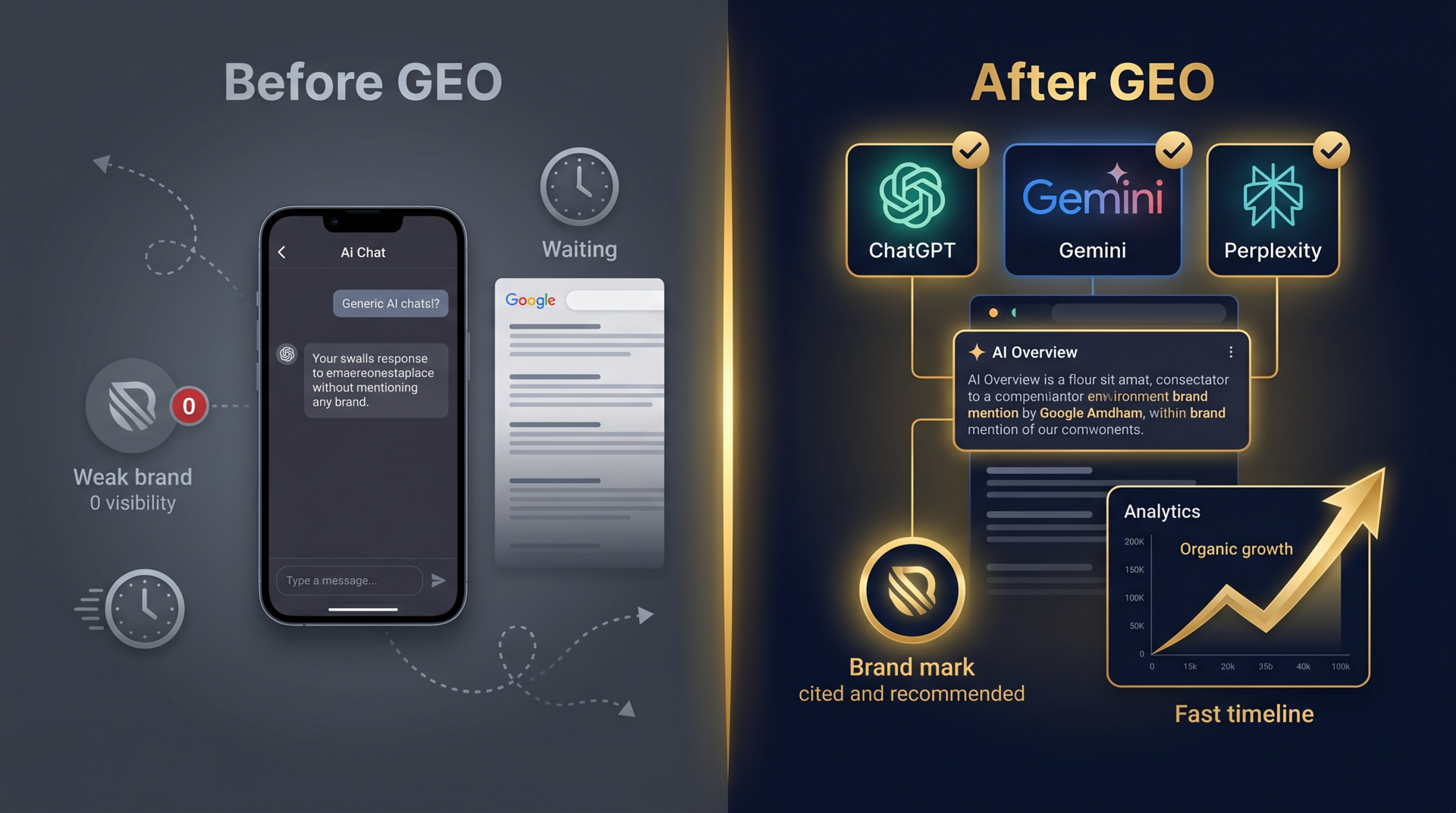 온라인 홍보 대행사 GEO 자체 적용 사례 — GEO 대행사 원플랜마케팅 구글 AI 개요 ChatGPT 추천 달성
