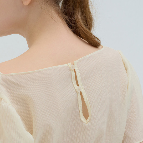 STRIPE WRAP SHIRRING BLOUSE BEIGE 상세 이미지
